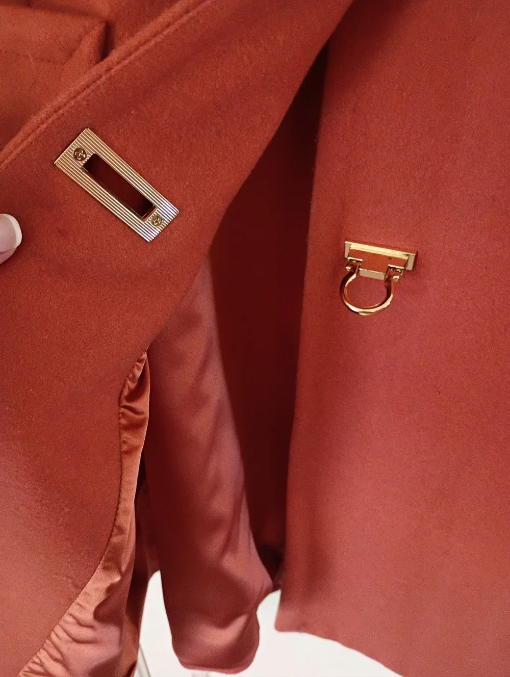 Womens Orange Wool-Blend Toggle Coat.Pit To Pit 19" - Picture 5 of 10